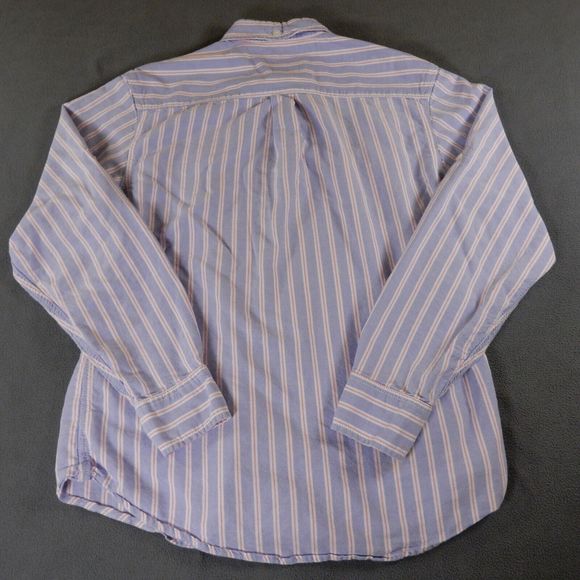 Paper Denim Cloth Womens Shirt Medium Blue Stripe Pockets Cotton Roll Tab Sleeve - Picture 8 of 8